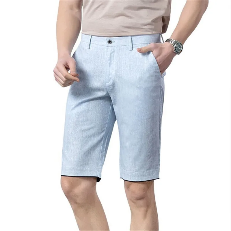 

Шорты мужские тонкие льняные, модные повседневные тонкие дышащие приталенные, брендовая одежда, большие размеры 38 40, на лето