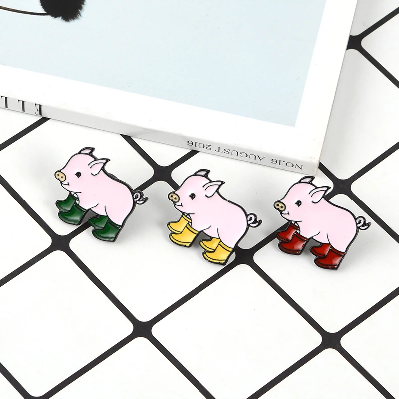 Fun Pig With Rain Boots Enamel Pins Piggy Brooches Badge Denim jeans Lapel Pin Cartoon Cute Animal Jewelry Gift for kids friends images - 6