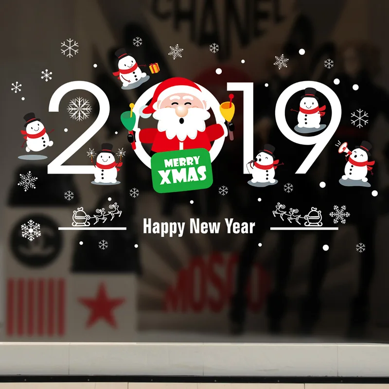 2019 Новогодняя Настенная Наклейка с мультяшным Санта Клаусом стеклянное окно для