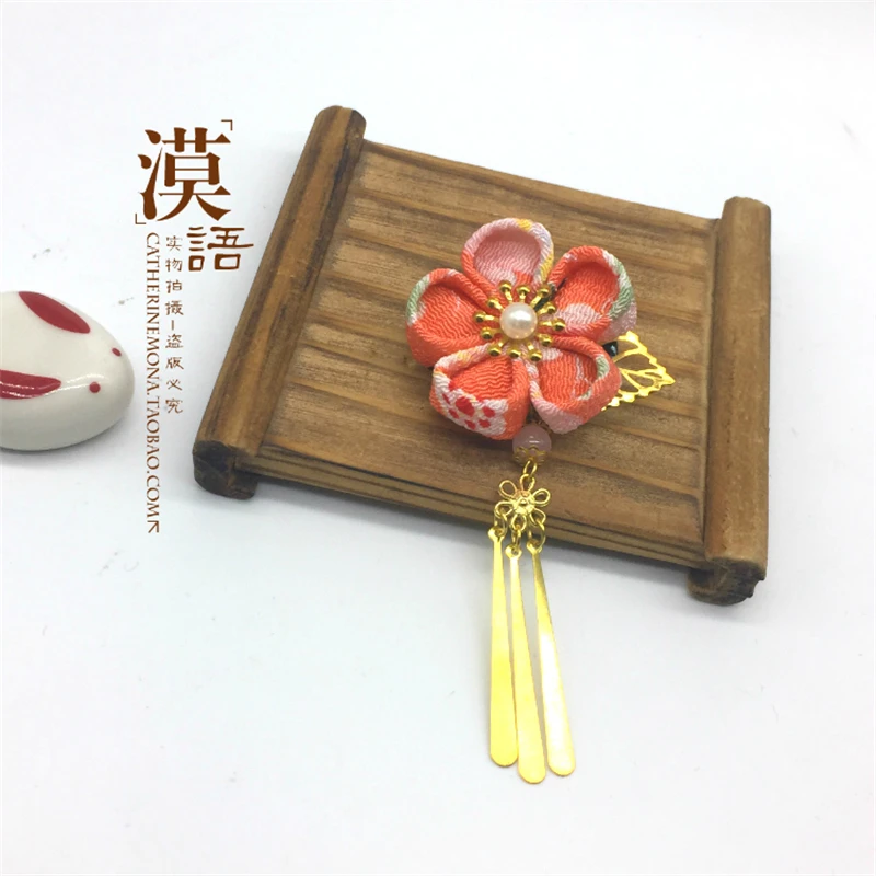 Hand Made Hairpin Cotton Cloth Hair Clip Cherry Barrettes Japanese Style Anime Cosplay Custom Accessories Kimono Fan | Тематическая
