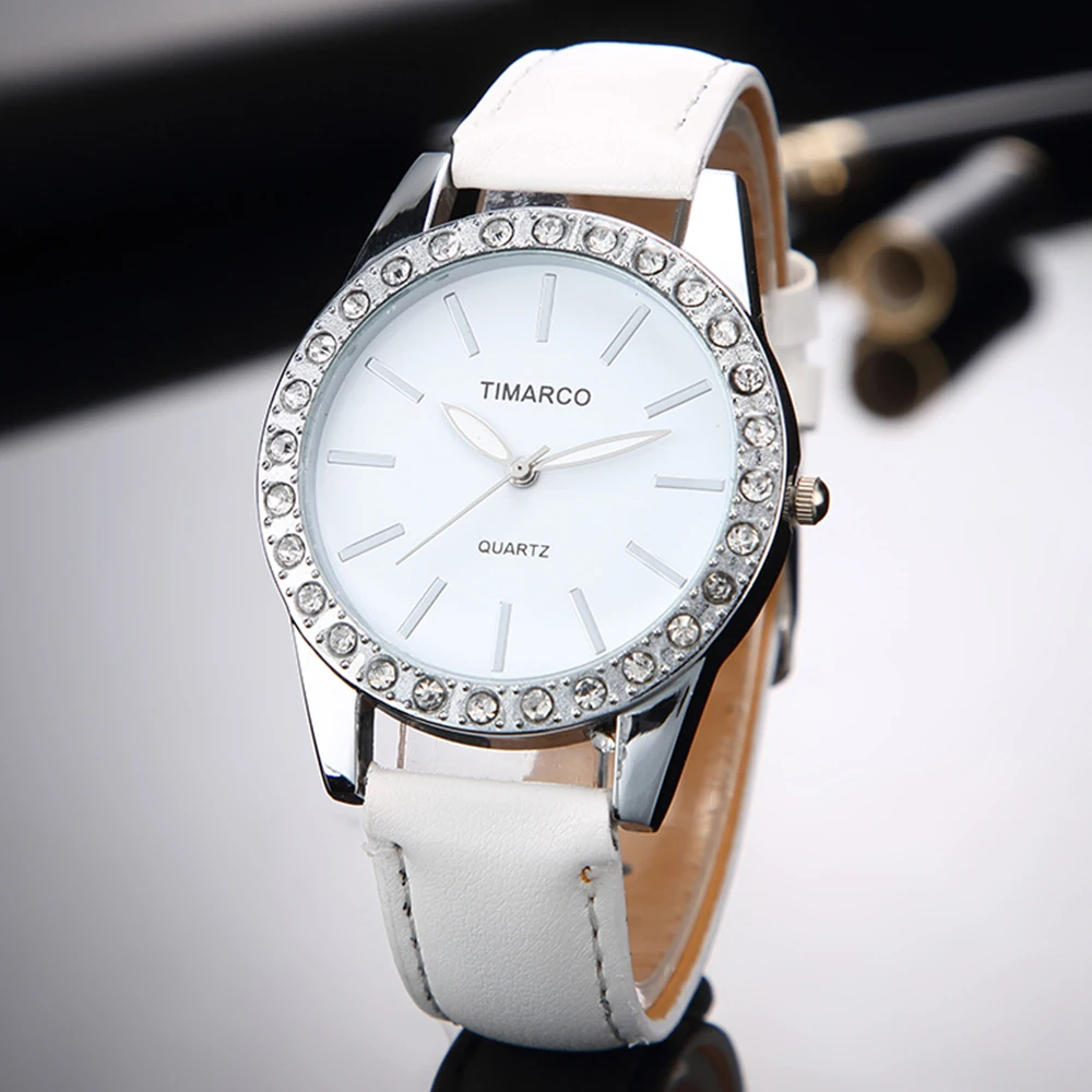 2019 New Fashion White Leather Quartz Rhinestone Watches Women Top Brand Luxury Dress Clock Ladies Casual Wristwatch Reloj Mujer top luxury diamond women watches fashion rose gold ladies watch women rhinestone crystal quartz dress watches clock reloj mujer