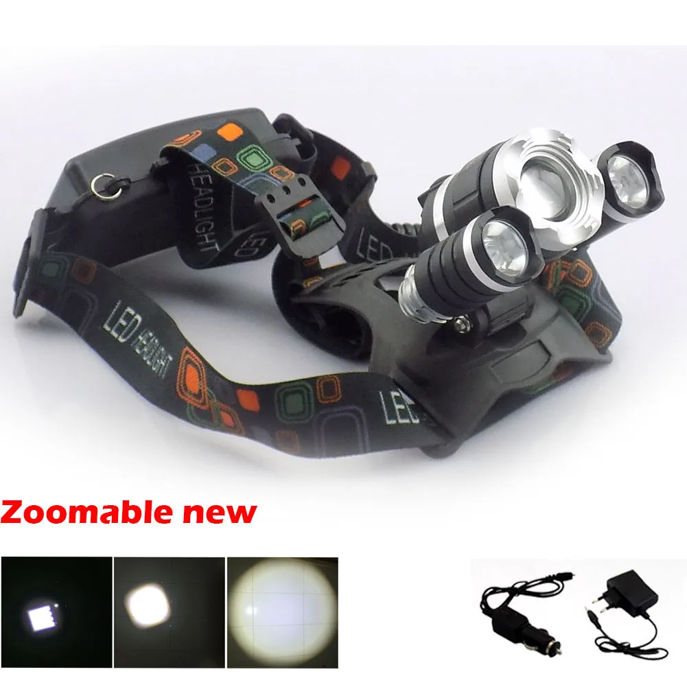 

Zoomable focus XM-L T6 Led Headlamp Powerful Headlight Lamp Torch camping +AC wall charger Car charger