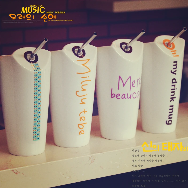 Ceramic straw tumbler copo taza grande coffee milk mug large capacity drinkware | Дом и сад