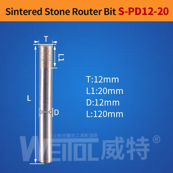 S-PD12-20 Weitol 1 шт. 6 мм/8 мм хвостовик спеченный камень фрезы шариковый нос плоская головка алмазные ЧПУ Инструменты для резьбы по граниту мрамору - Длина режущей кромки: S-PD12-20