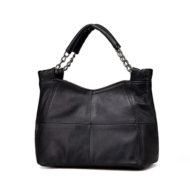 Black Pyaterochka Ladies Real Leather Handbags Patchwork Bucket Solid Luxury Crossbody Bag Fashion Women High Quality Small Totes - Цвет: Black