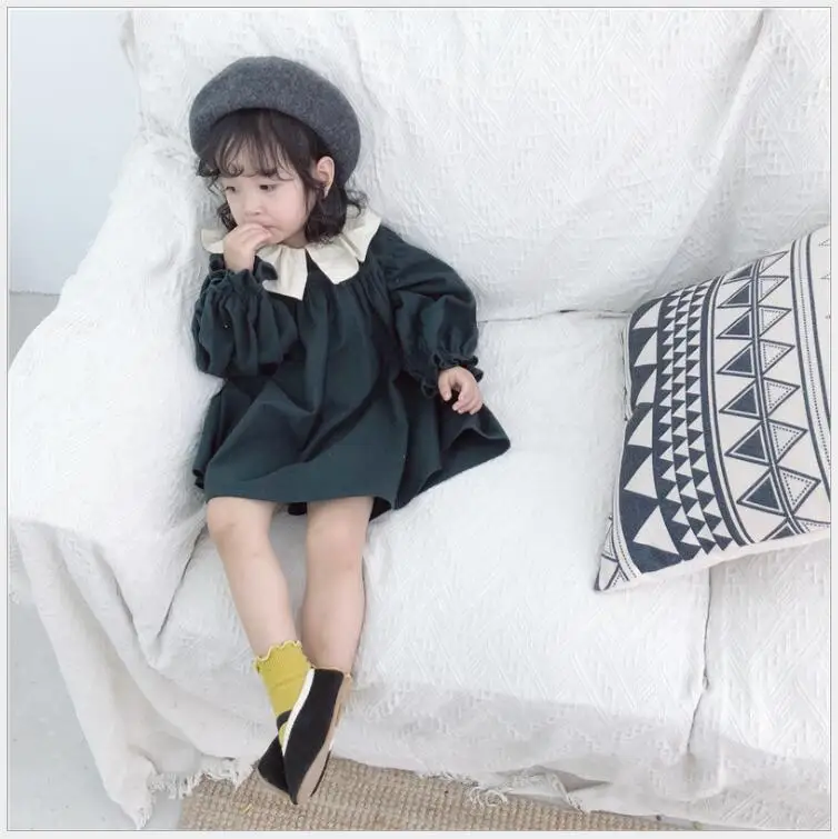 Для маленьких девочек цветы воротник свободные осеннее платье Дети Повседневная