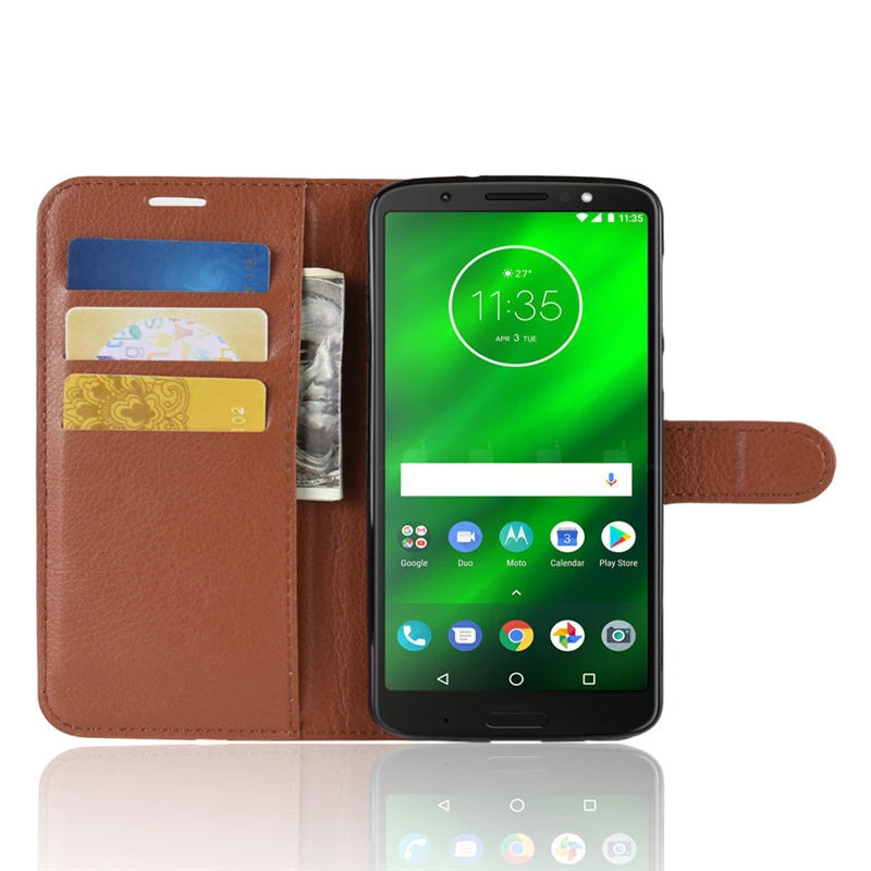 Для Motorola Moto G6 Plus чехол Обложка кошелек на заднюю панель из искусственной кожи для