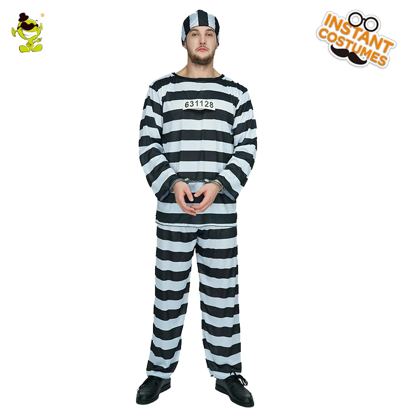 Мужской классический костюм заключенного на Хэллоуин Одежда для вечеринки Пурим