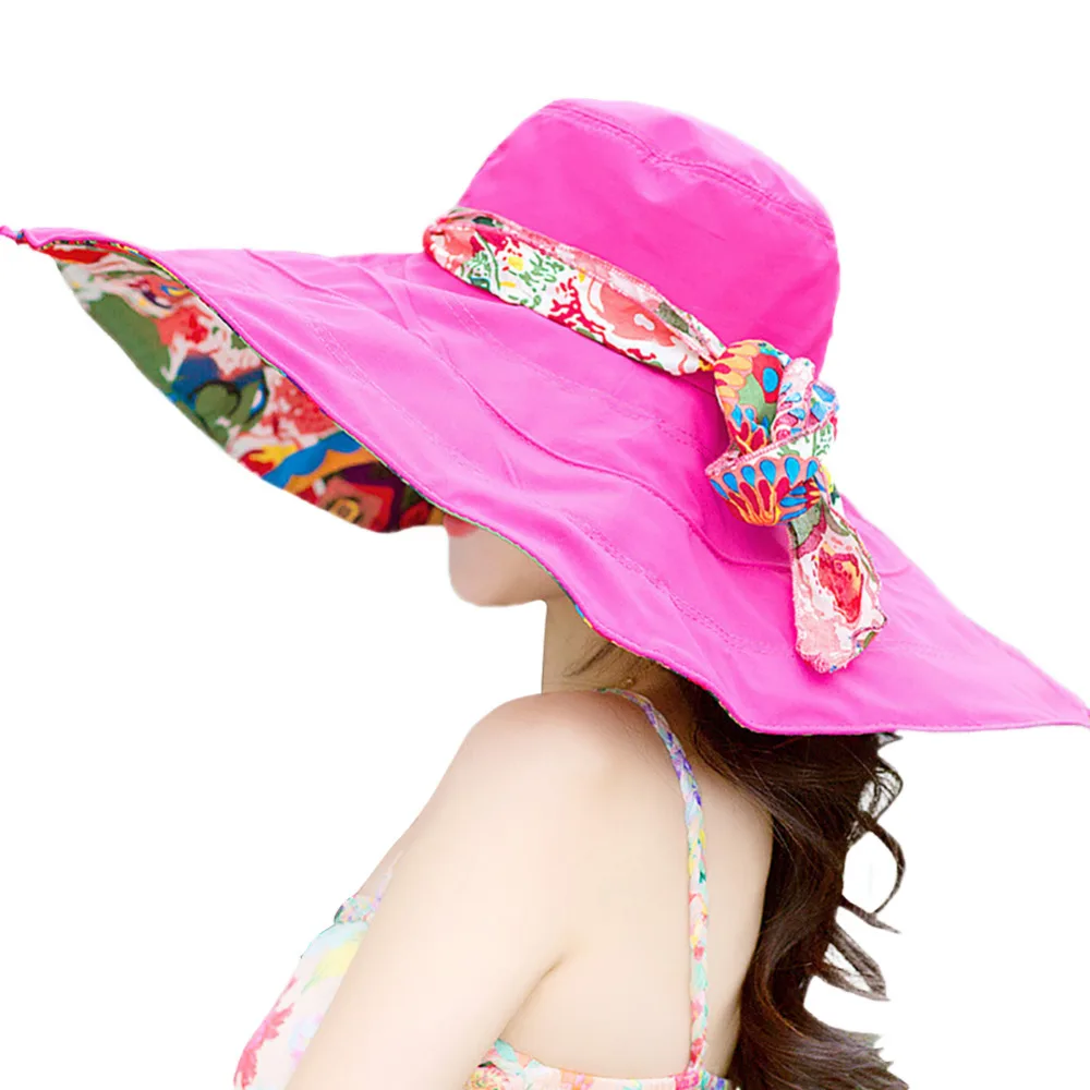 Шляпа Женская Солнцезащитная Складная с цветами модная пляжная Панама большими