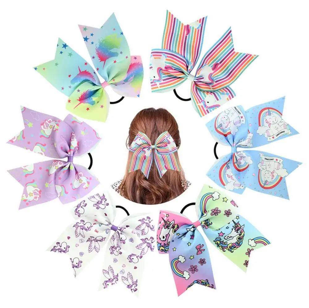 7 дюймов модные милые печатные Единорог Cheer лук для девочек Grosgrain ленты ободок с