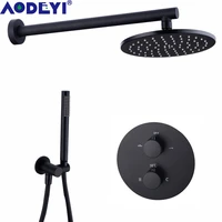 brass thermostatic shower system rainfall shower set black shower tap faucet with valve and handheld shower head 16 025rt