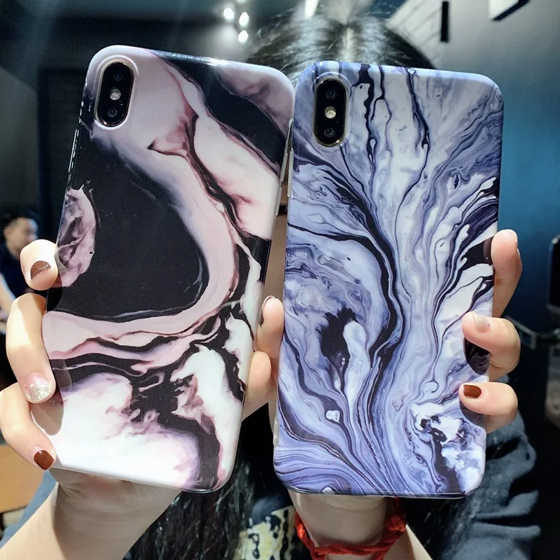 Глянцевый чехол для телефона с мраморной текстурой iPhone X XS Max XR граффити мягкий
