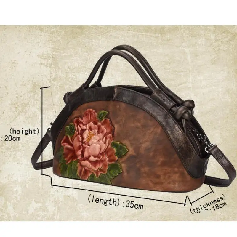 

Johnature 2021 New Genuine Leather Vintage Floral Embossed Shell Solid Bag Women Handbags&Crossbody Bags Shoulder Bags Tote Bag