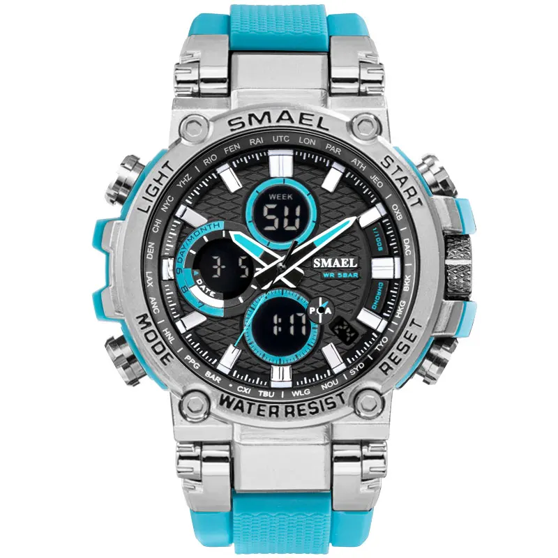 LightBlue Мужские военные часы, SMAEL часы, мужские цифровые армейские часы, двойной светодиодный браслет relogio masculino1803, мужские спортивные водонепроницаемые часы - Цвет: LightBlue