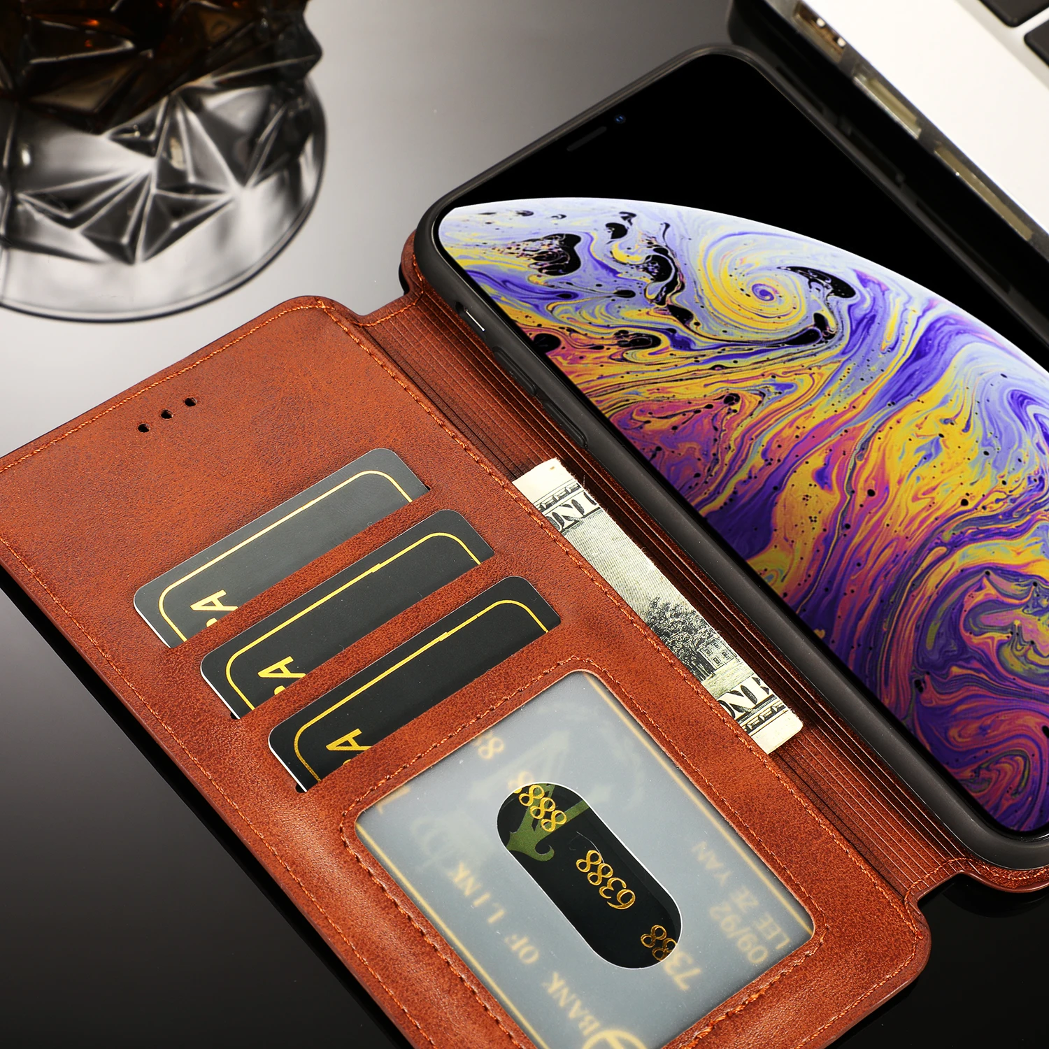 Роскошный кожаный флип-чехол в стиле ретро для Iphone Xs Max Xr X 8 7 6 6s Plus Etui держатель для карт кошелек Подставка для телефона чехол для Iphone 5 5S se