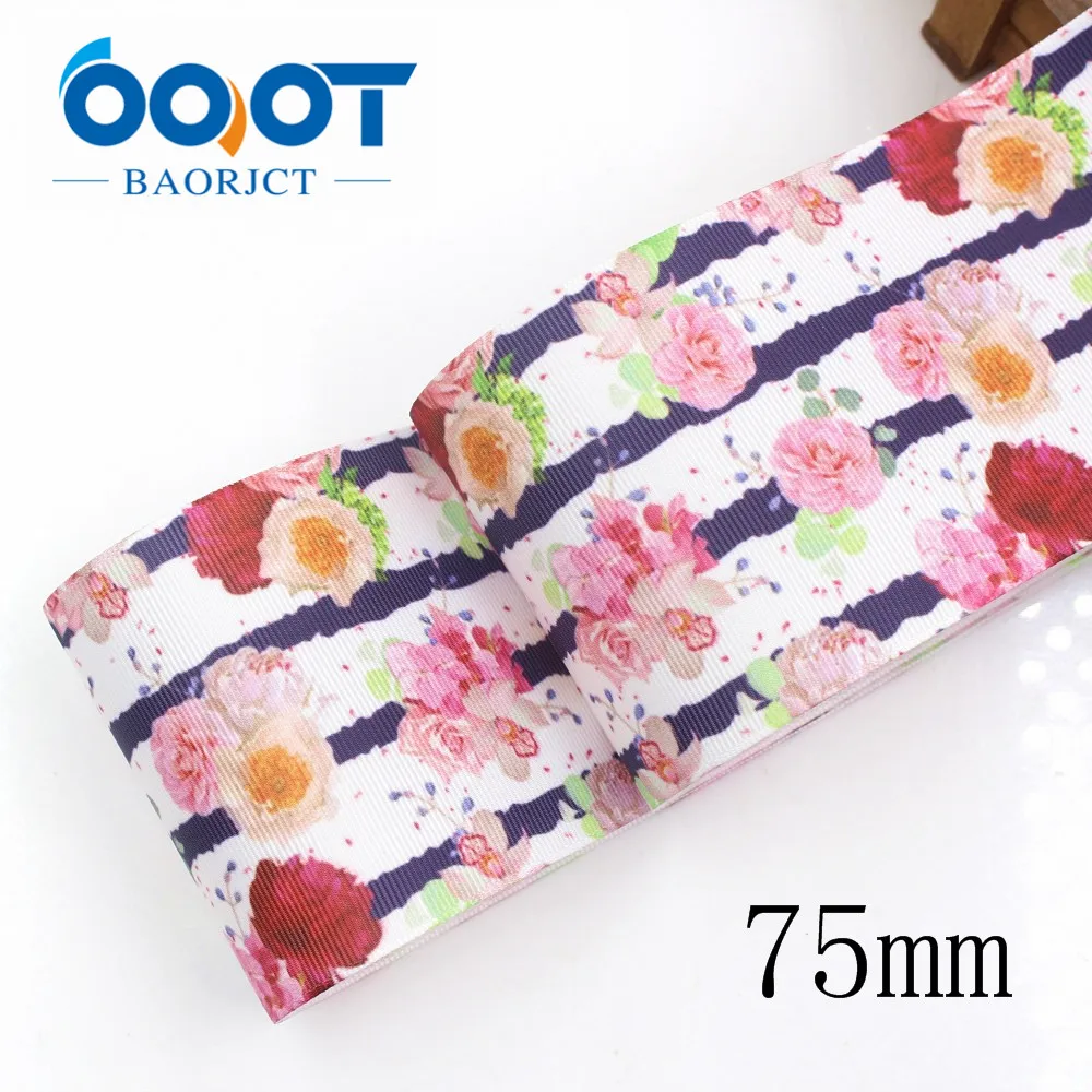 OOOT BAORJCT I-19426-1118 38/75mm 10yards flower Thermal transfer Printed grosgrain Ribbons bow cap accessories and decorations | Дом и сад