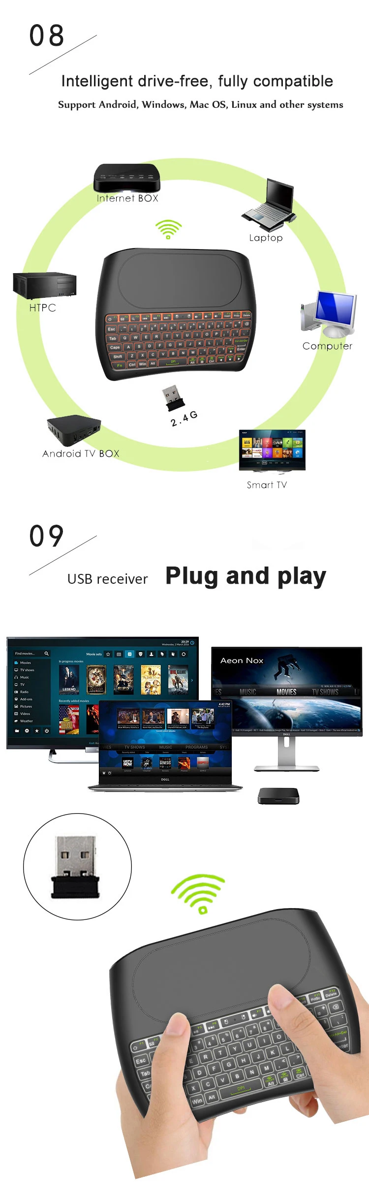 L8STAR D8-S 2,4G RGB беспроводная клавиатура с сенсорной панелью с подсветкой Fly Air mouse USB пульт дистанционного управления для ноутбука Мини ПК Android tv BOX