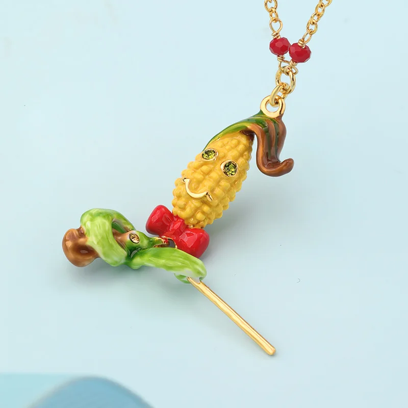 Juicy Grape New Personality Hand-painted Enamel Corn Violin Necklace Women Copper Plated Gilded Collarbone Chain | Украшения и