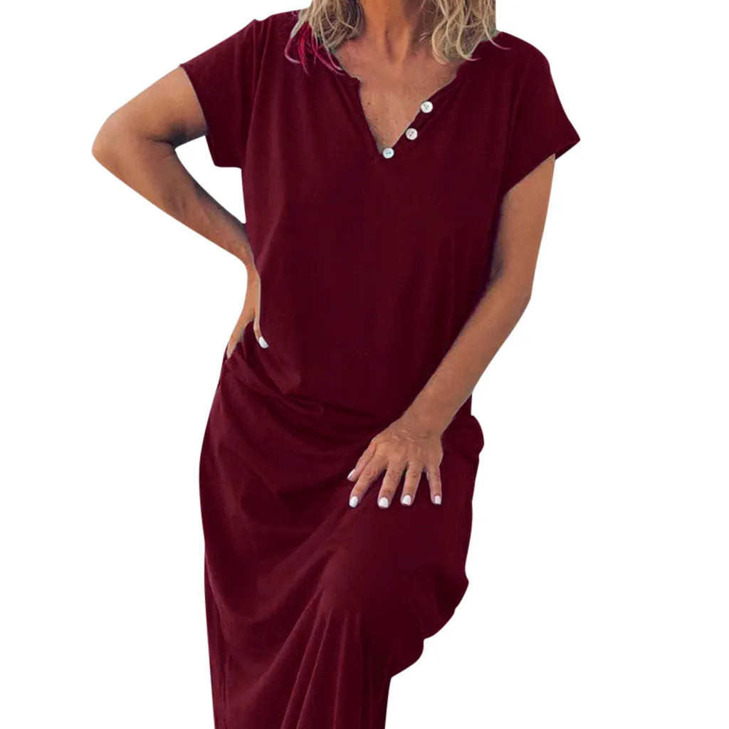 JAYCOSIN New Fashion Loose Solid Color Dress Women Summer Short Sleeve Party Sundress Button ropa dropship 516 | Женская одежда