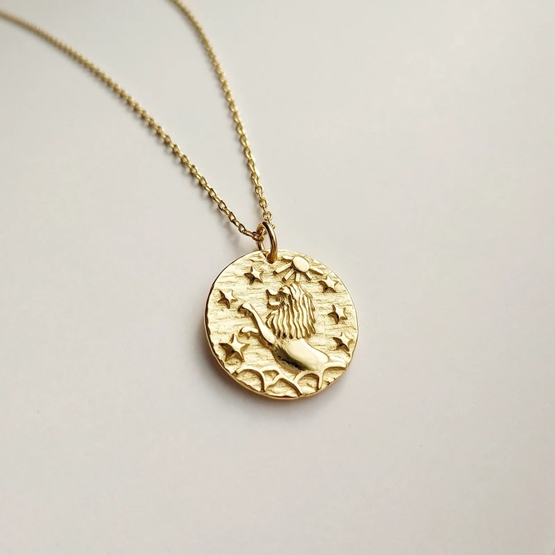 

925 sterling silver Baroque lion necklace women gold round dream Baroque constellation necklace for women Baroque charm jewelry