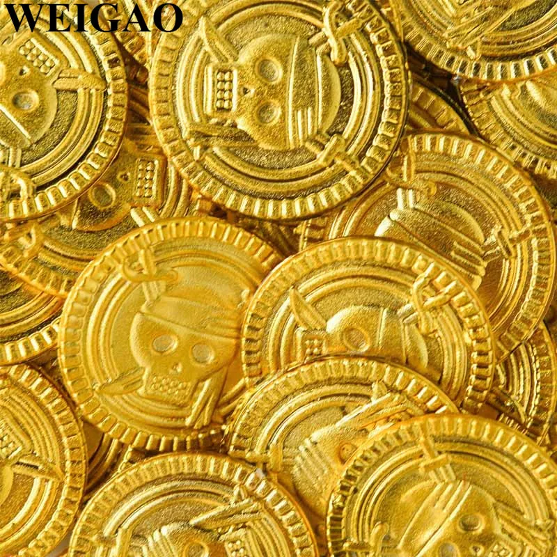WEIGAO 50 шт пиратские сокровища Пластиковые монеты Реквизит Золотая монета с черепом на Хэллоуин косплей-реквизиты для вечеринки детские игрушки для вечеринок сокровища в виде монет