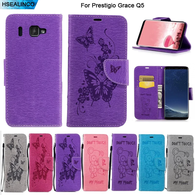 Чехол-бумажник чехол для мобильного телефона Prestigio Grace Q5 PSP5506DUO из искусственной кожи с магнитной отделения для карт с тиснением и стенд держатель Чехол-книжка с ремешком
