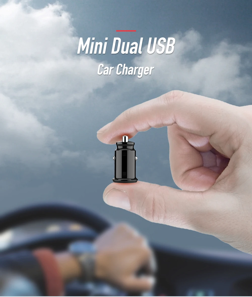 ROCK Dual USB Mini USB Автомобильное зарядное устройство 3.1A автомобильное зарядное устройство 2 порта для iPhone X 8 7 6 samsung Xiaomi Tablet gps