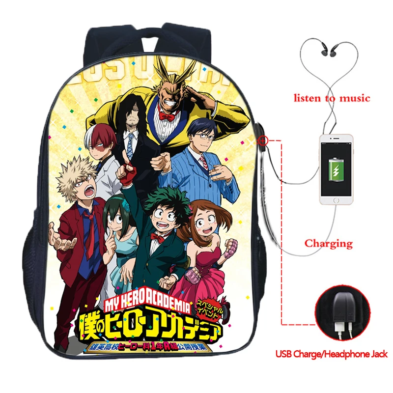 Рюкзак Boku No Hero Academia My школьный рюкзак для мальчиков и девочек с usb зарядкой модный