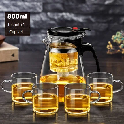 Teapot with 4 cups Высокоборное кислотное стекло чайник чайный набор кунг-фу Gaiwan Tureen один клавишный Пресс автоматический рефлеш ожога Teaware хорошие подарки - Цвет: Teapot with 4 cups