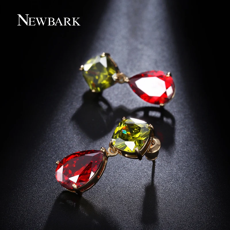 NEWBARK Squre Crystal Long Drop Wedding Earring Red Teardrop Cubic Zirconia Earrings Wholesale Jewelry Brincos Femininos|wedding drop