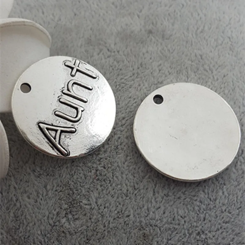 

20 pcs/Lot 25mm Antique Silver colour letter Aunt charm round disc message charms