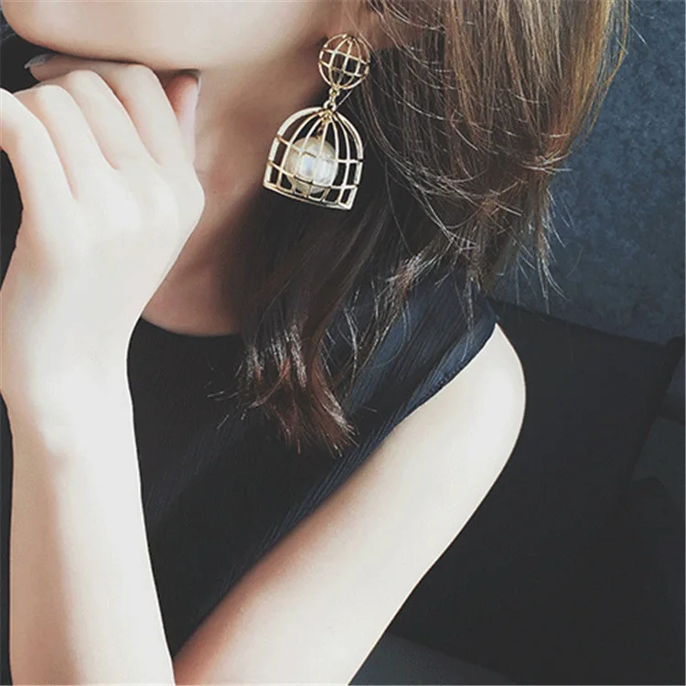 Большие металлические серьги-гвоздики с имитацией жемчуга Anise большие модные