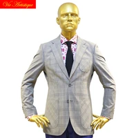 custom tailor made suits 3 pieces jacket pant vest wool mens groom tuxedos slim fit wedding grey whales lattice plaid casual