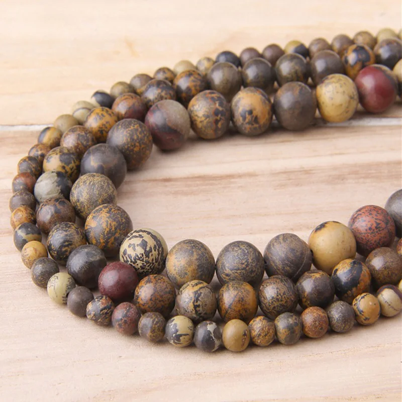 

15.5" Leopard Stone 6-12 mm Genuine Gem Stone Round Bead Matte Brown Beads For Jewelry Making YOGA Balance Bracelet & Mala