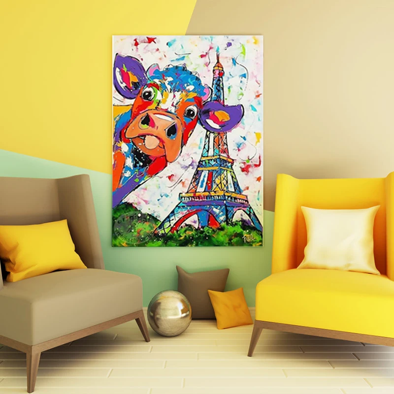 Красочные коровы башня картины маслом Печать на холсте абстрактные настенные
