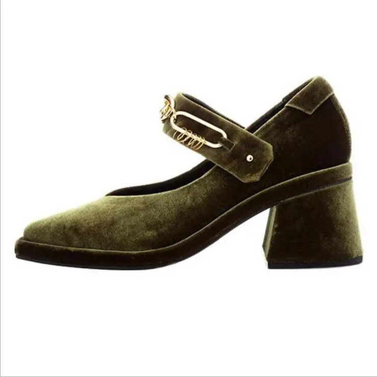 Tacones/элегантные туфли mary jane в стиле ретро; de mujer; дизайнерские женские вечерние туфли-лодочки на высоком каблуке с острым носком и металлической цепочкой - Цвет: Армейский зеленый