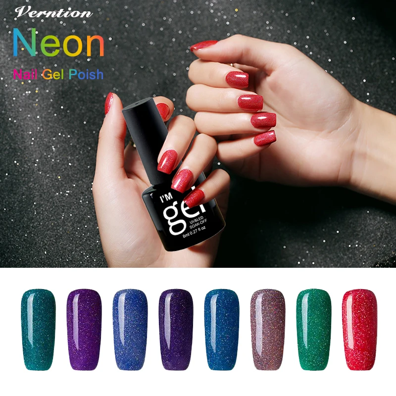 Verntion Glitter Neon Gel Polish Long Lasting Nail Soak Off Semi Permanent UV Lamp Acrylic Art Varnishes | Красота и здоровье