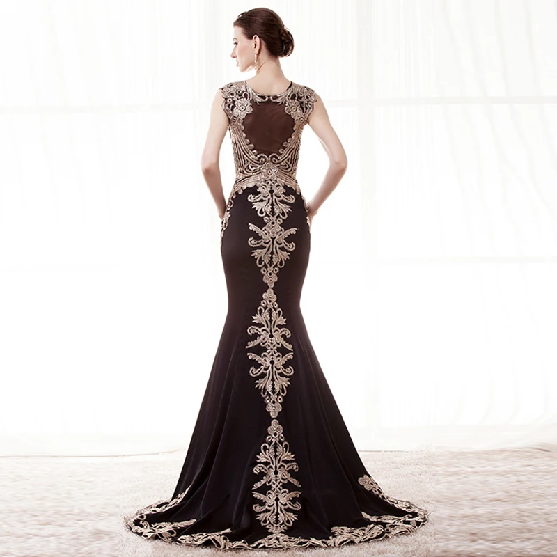 See Through Black Evening Dresses 2019 Mermaid Cap Sleeve Sheer Back Appliques Lace Prom Dress Luxury African Gown | Свадьбы и