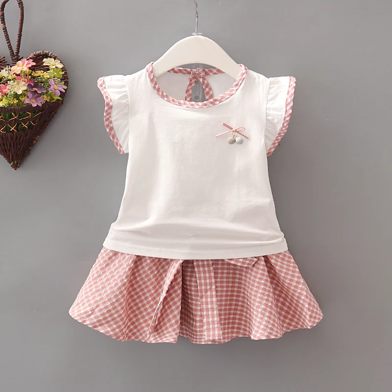 Летние комплекты одежды для девочек детские хлопковые Модные топы без рукавов +
