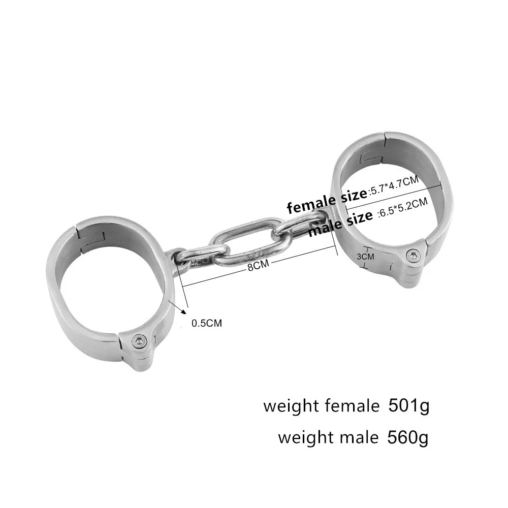 New 1 set ankle handcuff with chain stainless steel metal erotic couple BDSM bondage restraint adult game Sex toy for men women