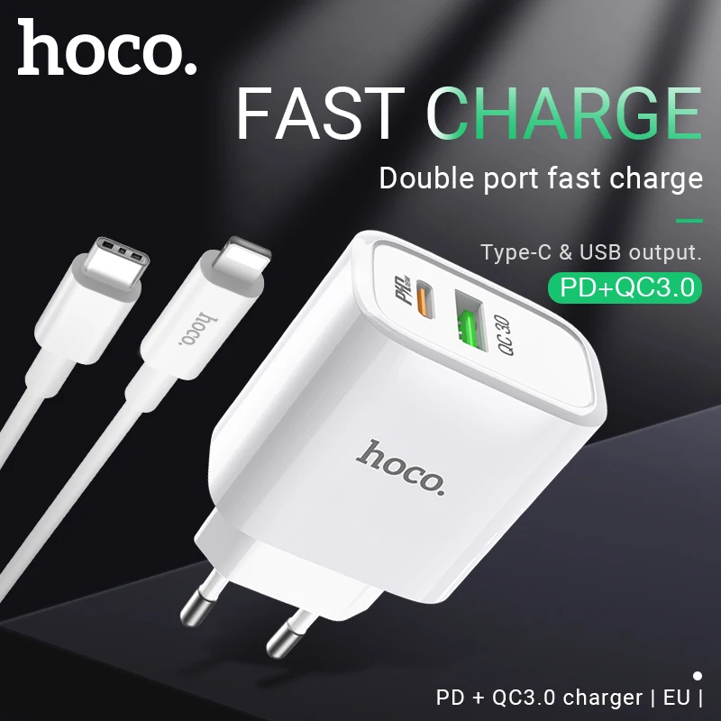 

hoco wall charger for PD QC3.0 FCP AFC fast charge support adapter USB Type C output EU plug for iPhone Samsung Xiaomi Huawei