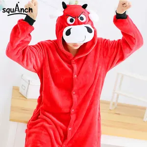 Быка Kigurumis, Красный с изображением героя из мультфильма комбинезон в виде животных для женщин и девушек; Взрослая зимняя пижама одежда для сна с милыми и забавными пижамы вечерние фланель теплая верхняя одежда