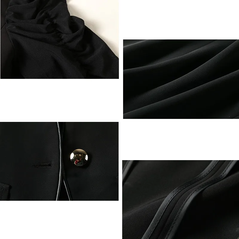 

Simple Button Turn-down Blazer Coat Women Ruched Half Sleeve Black Blazer Cool Slim Spring Autumn Ladies Outerwear White