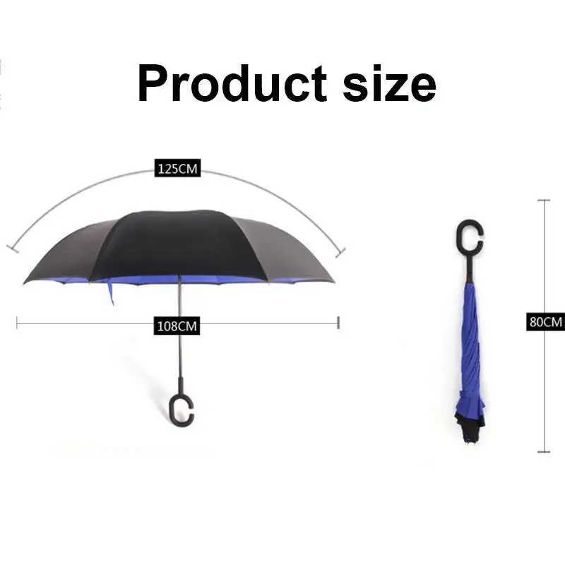 Uideazone Drop Shipping Windproof Reverse Folding Double Layer Inverted Umbrella Self Stand Rain Protection C-Hook Hands For Car | Дом и сад