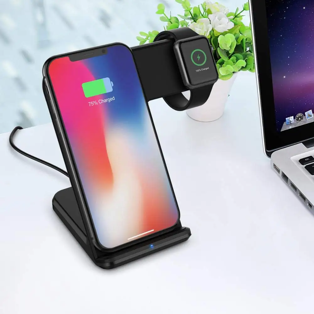 Беспроводная зарядная станция Ascromy 2 в 1 Qi с подставкой 10 Вт для Apple Watch Series 4 3 Iphone XS