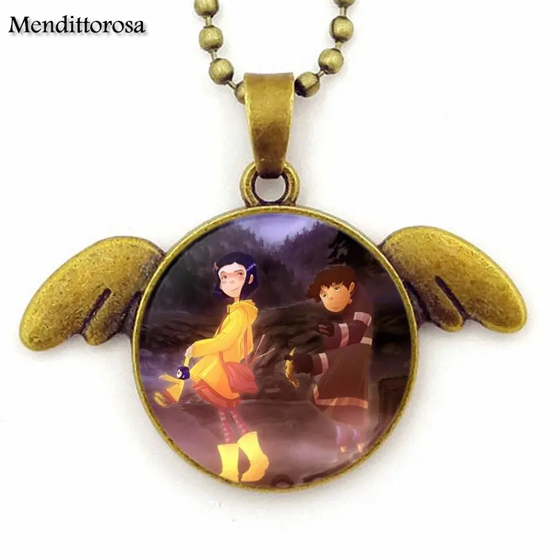 Jewelry With Bronze Plated Glass Cabochon Choker Angel Wings Pendant Necklace For Schoolgirl Maxi Coraline y la Puerta Secreta | Украшения