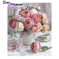 ever moment 5d diy diamond embroidery pink rose in vase diamond mosaic full square drills artwork home decoration asf1132