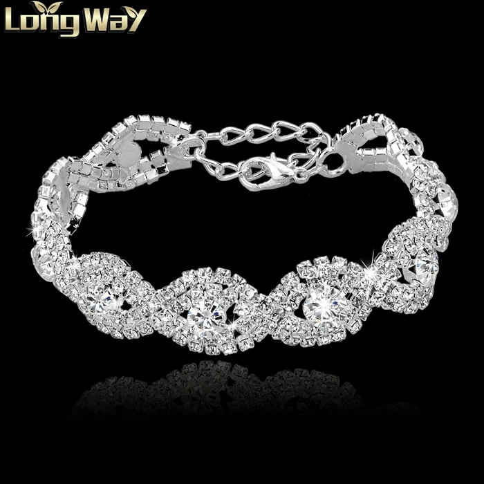 Silver White TOUCHEART хрустальные браслеты для женщин Femme цвет серебра талисман Браслеты& Браслеты Свадебные украшения с камнем браслет SBR140169 - Окраска металла: Silver White