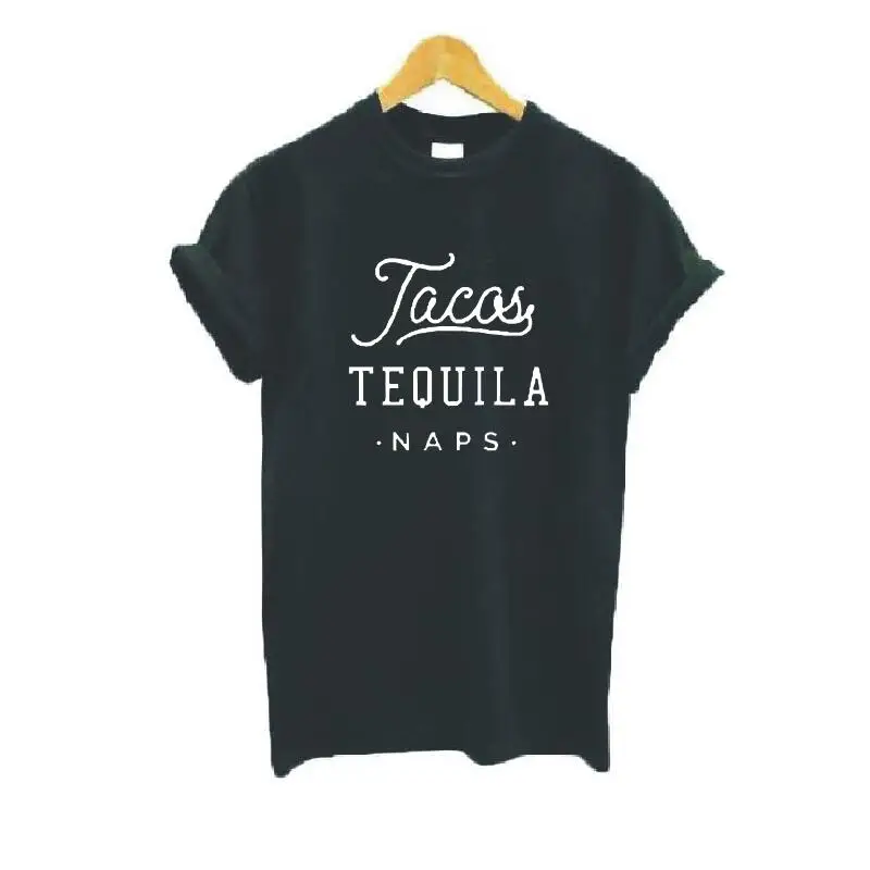 Женская футболка с коротким рукавом Tacas Tequila Naps черная хипстерская буквенным
