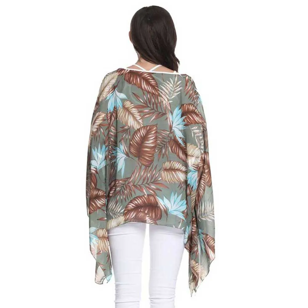 

Women Blouses Summer Nice Leaf Print Bohemian Cover Up Batwing Shirt Casual Blouse Beach Tops Three Quarter Sleeve